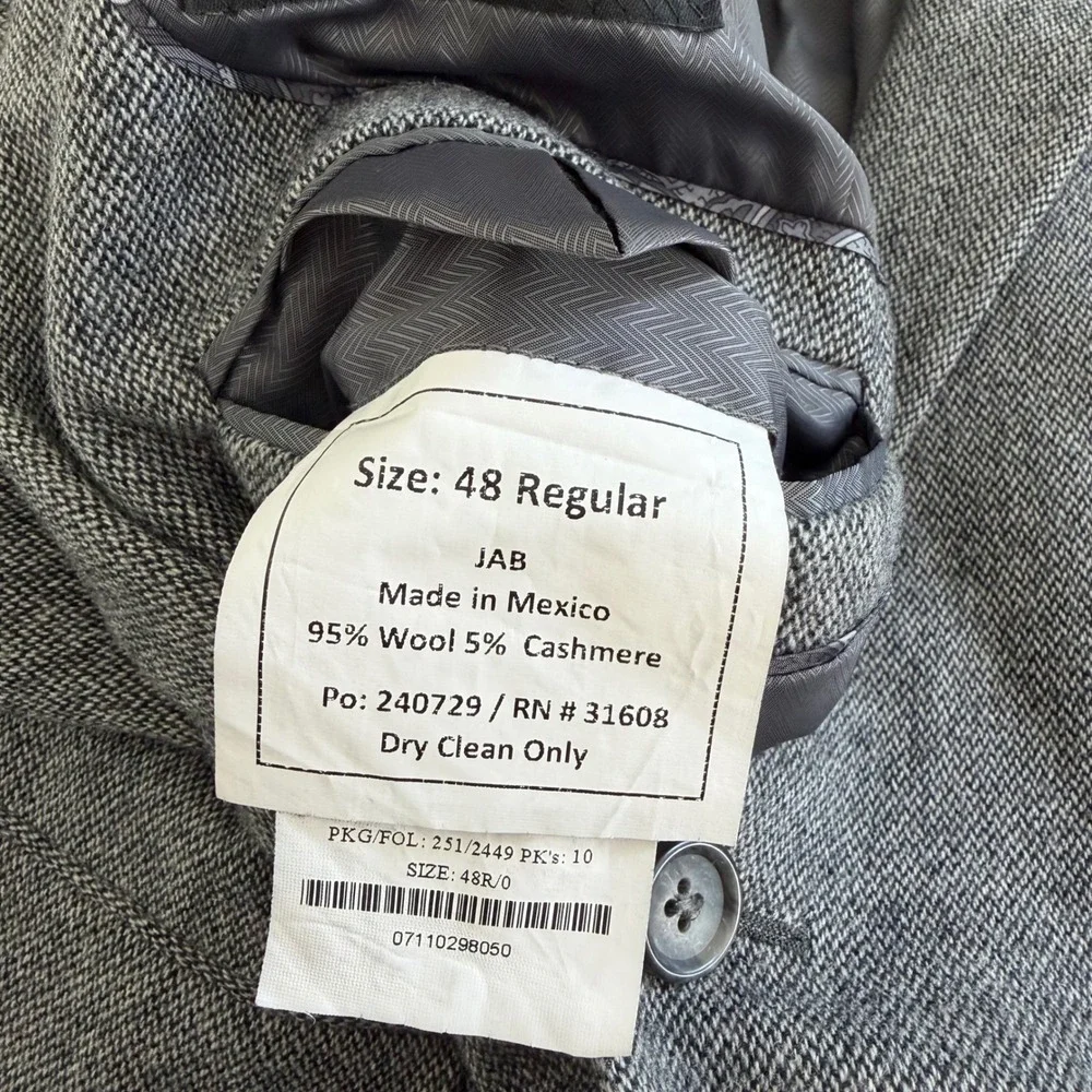 Jos. A. Bank Reserve Seattle SV Wool Cashmere Jacket Men's 48R Gray
